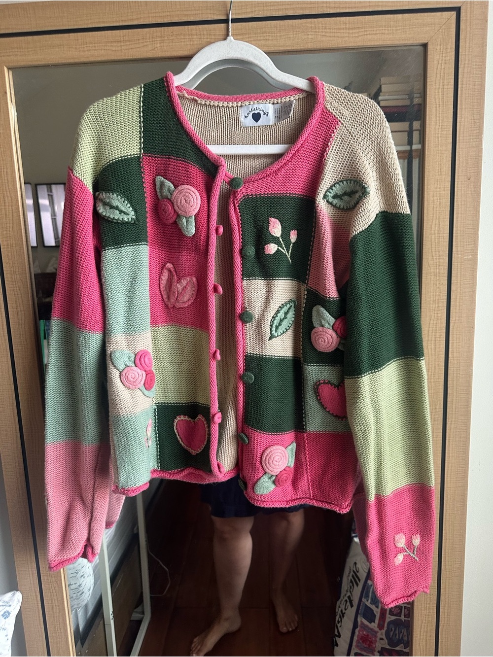Hartstrings Patchwork Floral Knit Cardigan - Pink, Green & Cream